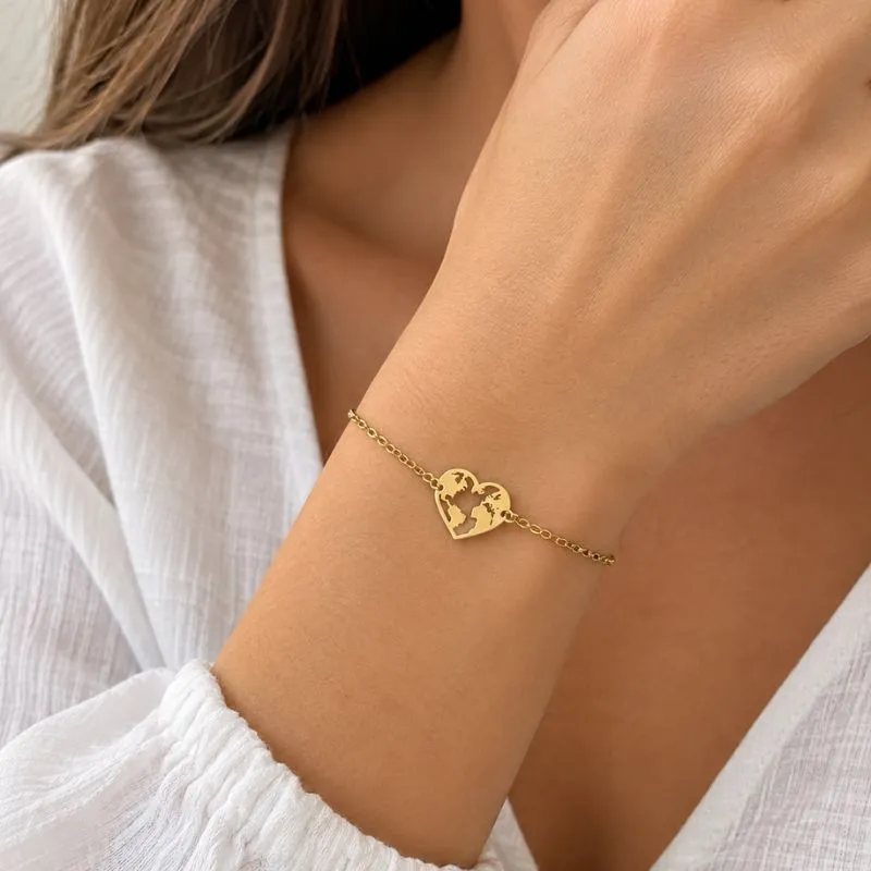 Pulsera de Plata Mundo chapada en oro