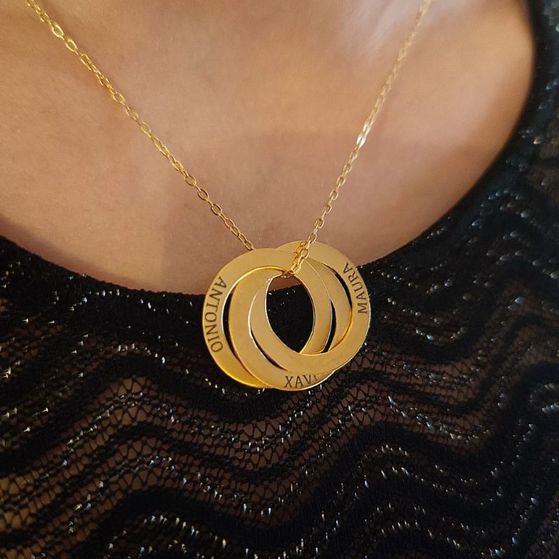 Collar Aros Entrelazados Chapado en Oro Personalizable