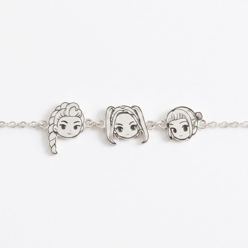 Pulsera k-pop 3 personajes plata 925 3 Pulsera k-pop 3 personajes plata 925